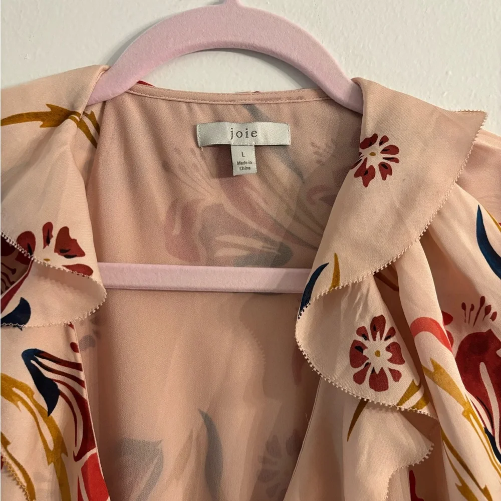 Joie Womens Dresses Joie Nour Floral Pink Ruffle Silk Dress Size l Easter - Picture 4 of 5